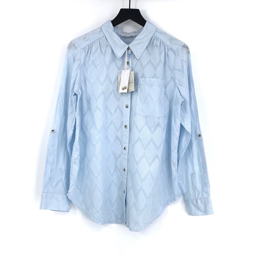 NWT CAFFE MARRAKESH Clipped Jacquard Button Down Shirt Light Blue M